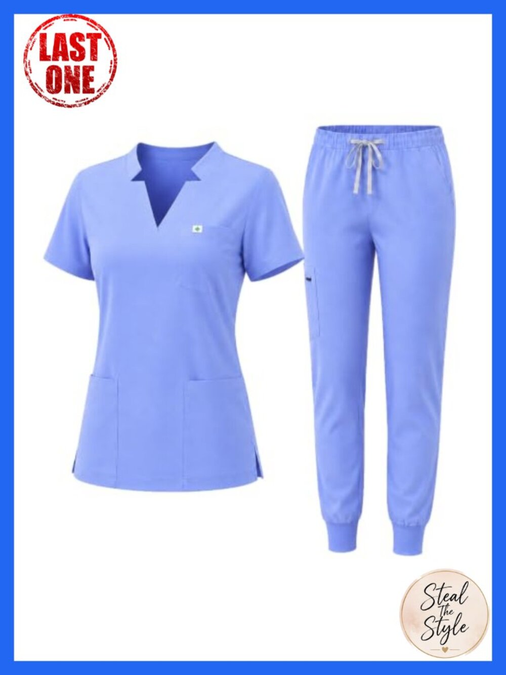 Women's Scrub Set V-Neck Top Jogger Pants 8 Pockets Medical Uniform